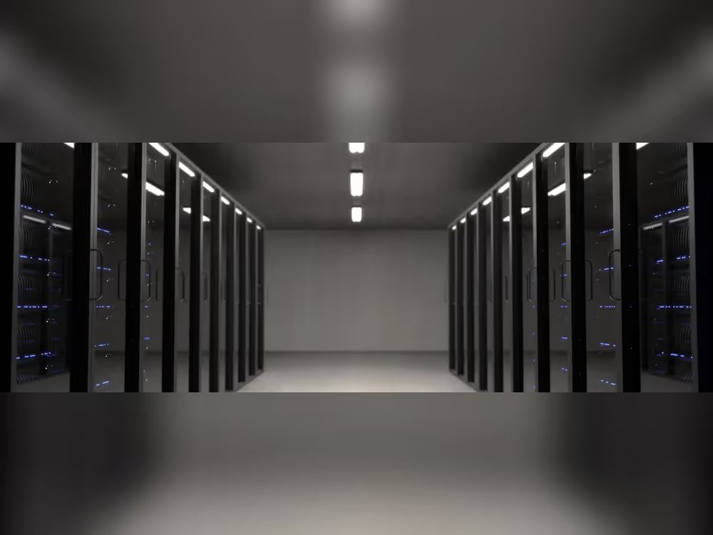 Rows of server racks in a data center